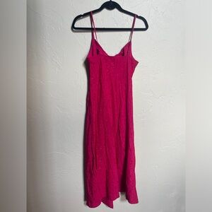 Red and Pink Rose Slip Dress with a Slit